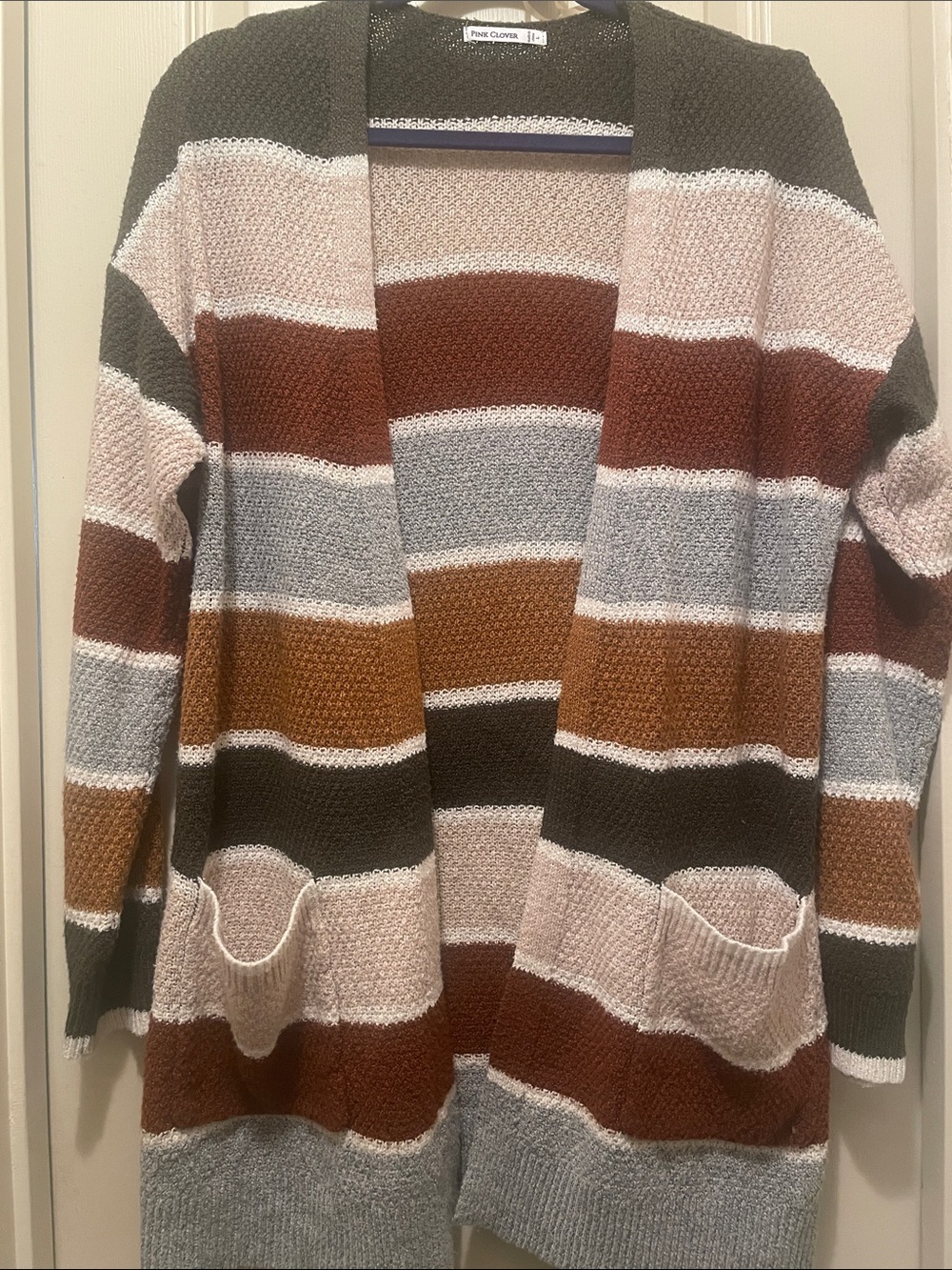 Pink Clover Multi-Stripe Open Knit Cardigan